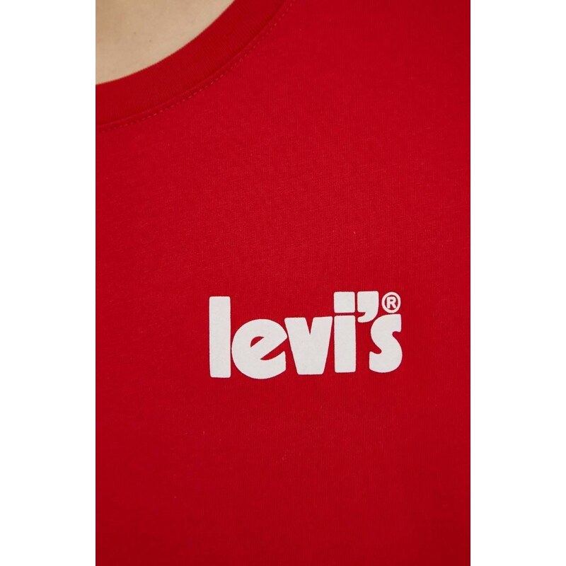 Bavlněné tričko Levi's , červená barva, s potiskem