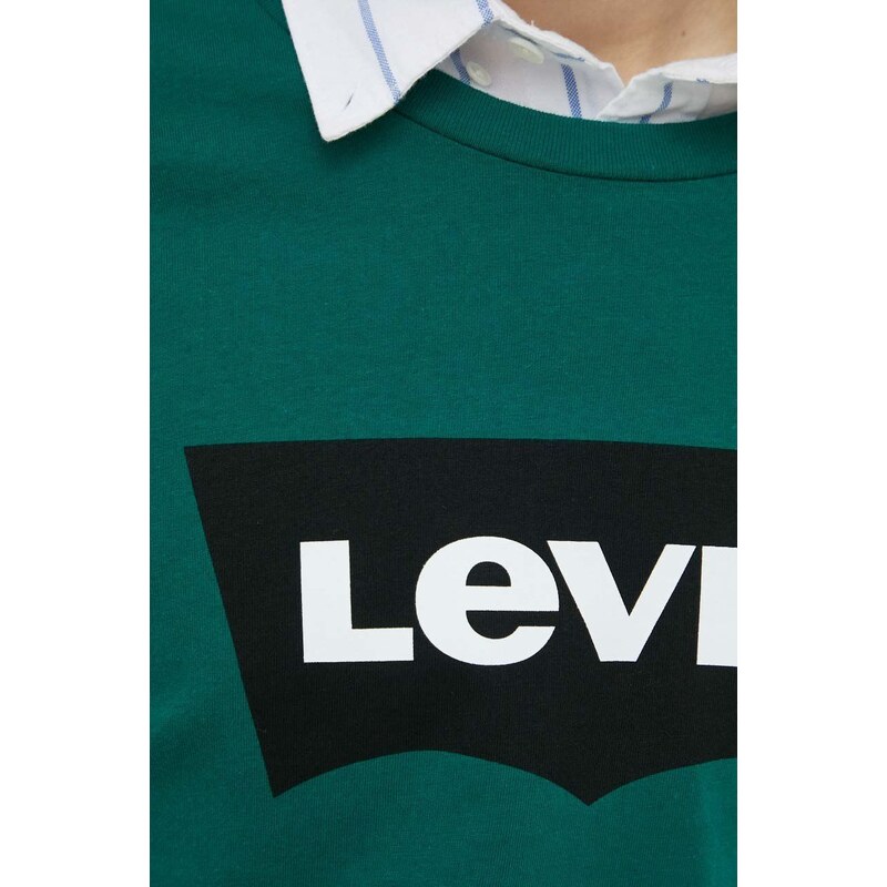 Bavlněné tričko Levi's , zelená barva, s potiskem