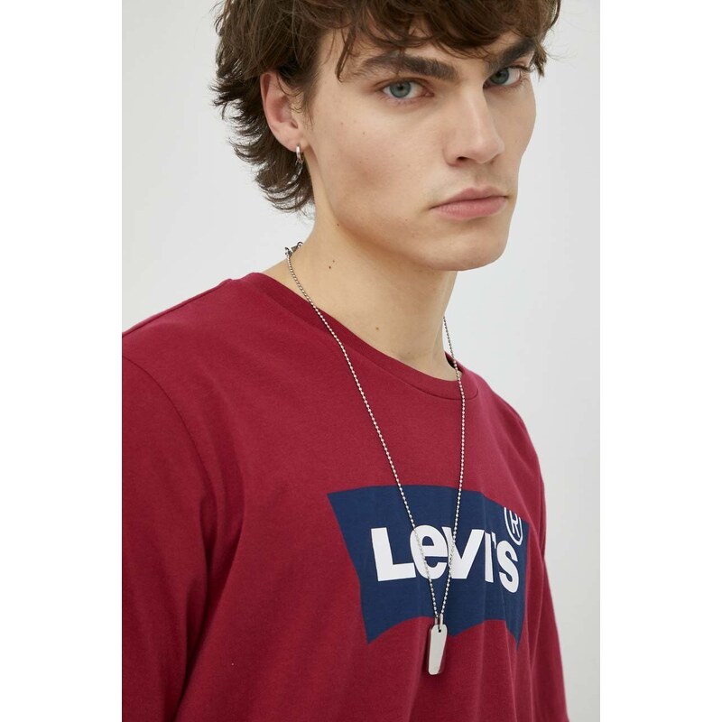 Bavlněné tričko Levi's , vínová barva, s potiskem