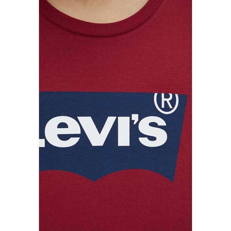 Bavlněné tričko Levi's , vínová barva, s potiskem