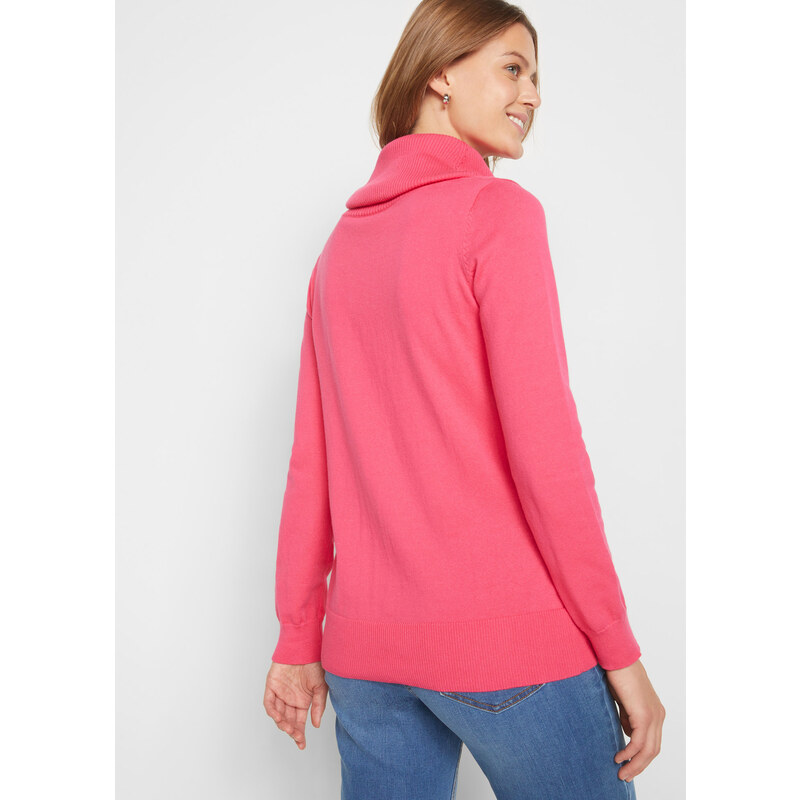 bonprix Jemně pletený svetr s širokým límcem Pink