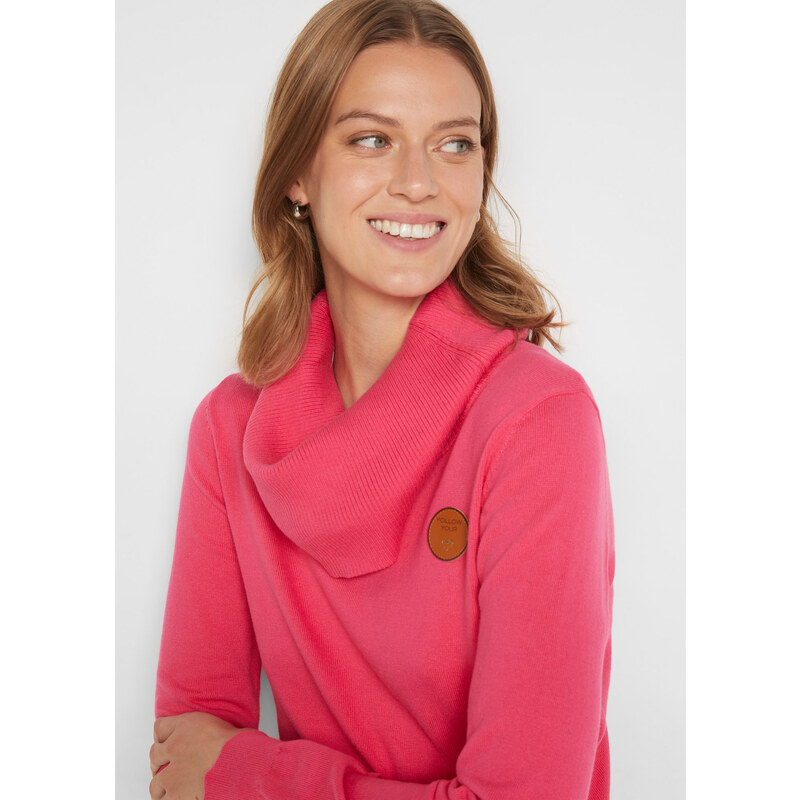 bonprix Jemně pletený svetr s širokým límcem Pink