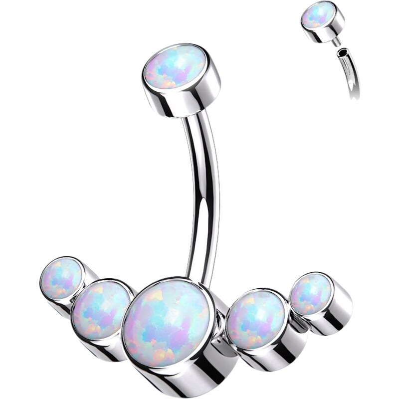 Atreya Titanový piercing do pupíku s řadou 5 opálů 70289936