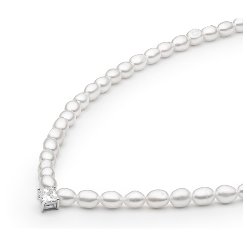 Gaura Pearls Perlový náhrdelník se zirkonem - stříbro 925/1000, sladkovodní perla