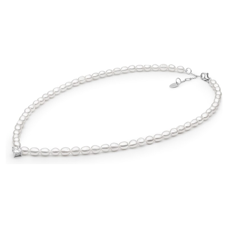 Gaura Pearls Perlový náhrdelník se zirkonem - stříbro 925/1000, sladkovodní perla