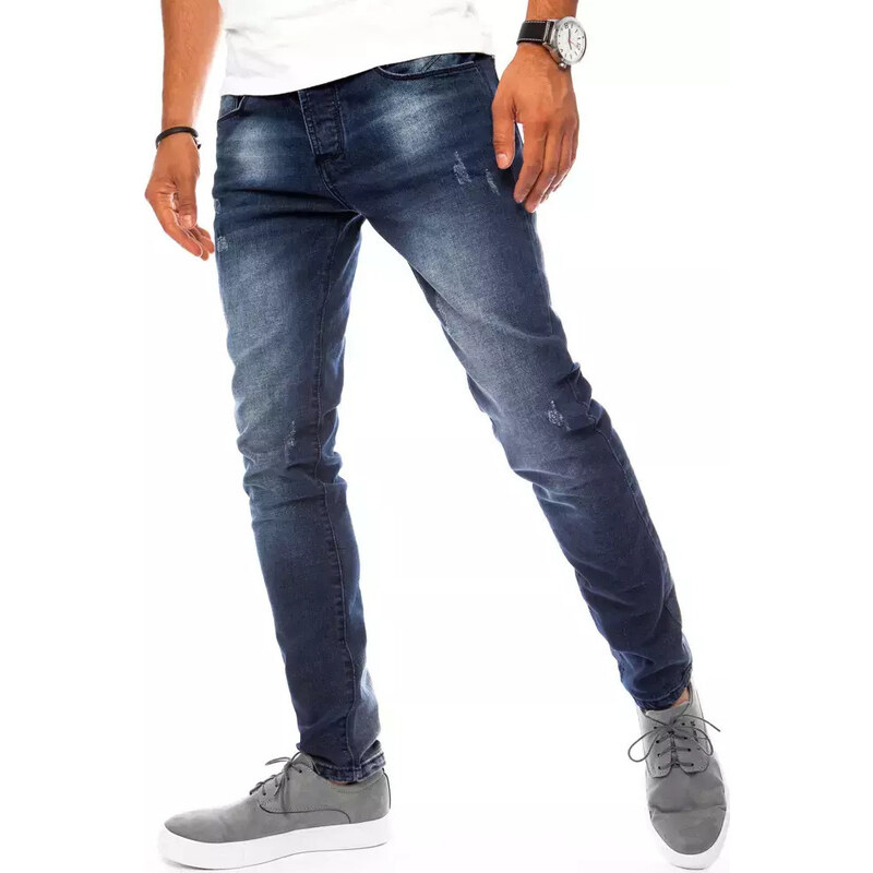 BASIC TMAVĚ MODRÉ DŽÍNY S PROSVĚTLENÝMI DETAILY Denim vzor