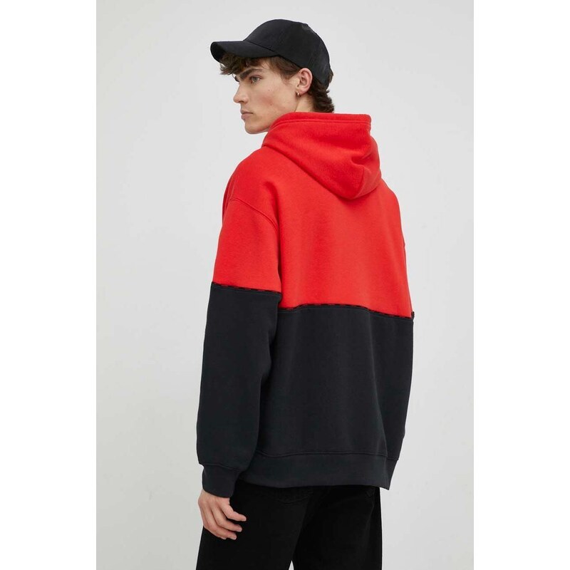 Mikina Levi's pánská, červená barva, s kapucí, vzorovaná