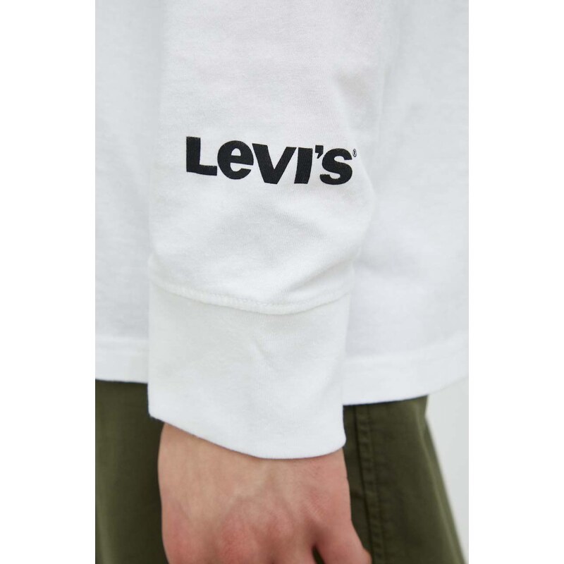 Bavlněné tričko s dlouhým rukávem Levi's bílá barva, s potiskem