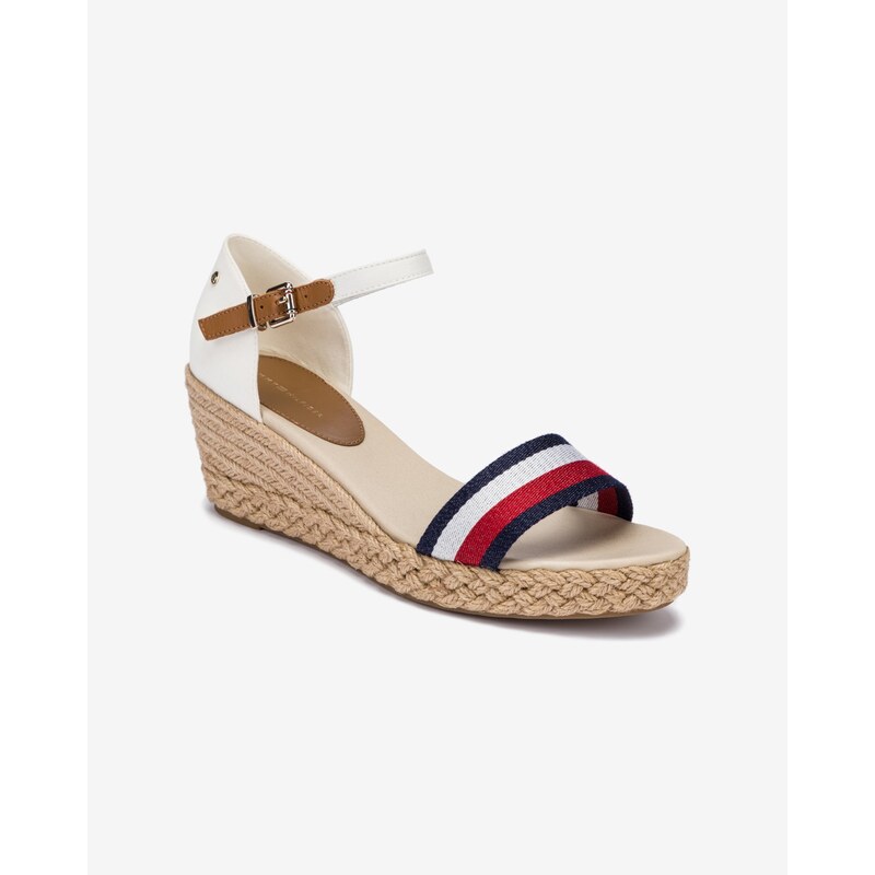 Bílé dámské sandály na klínu Tommy Hilfiger Shimmery Ribbon - Dámské