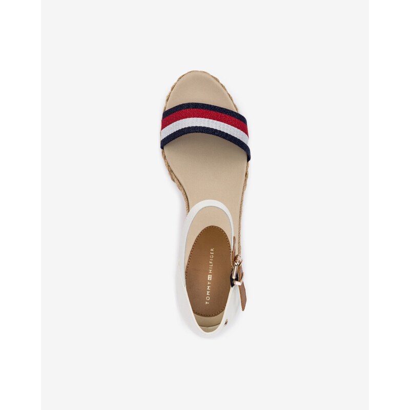 Bílé dámské sandály na klínu Tommy Hilfiger Shimmery Ribbon - Dámské