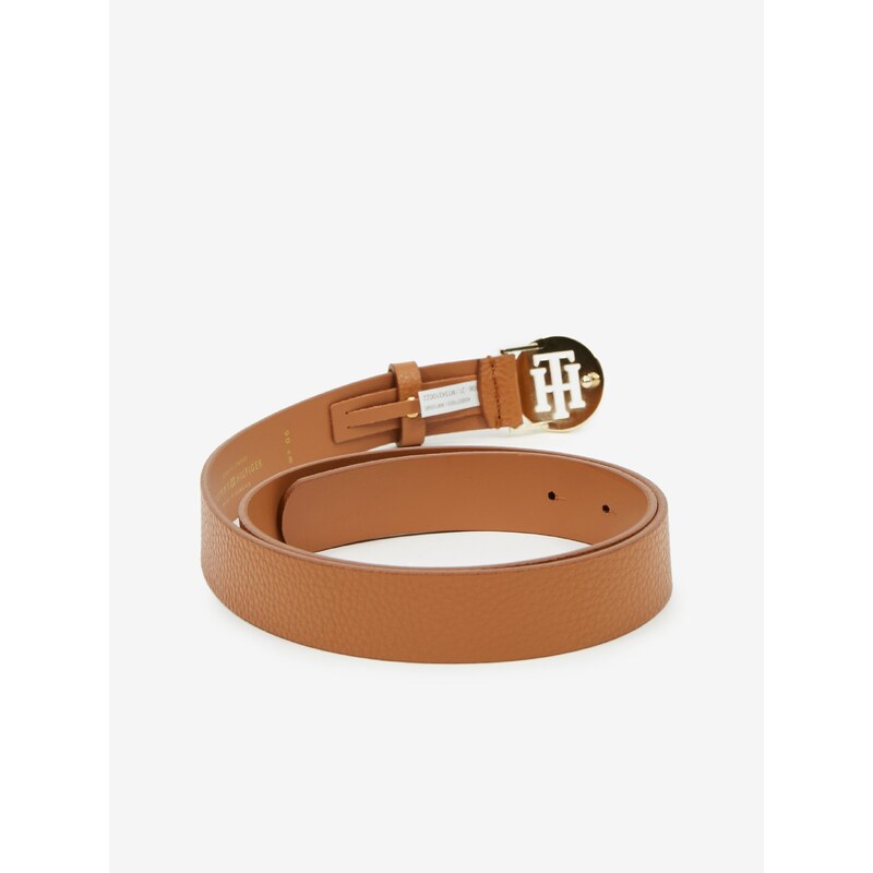 Hnědý dámský kožený pásek Tommy Hilfiger Round Belt 3.0 - Dámské