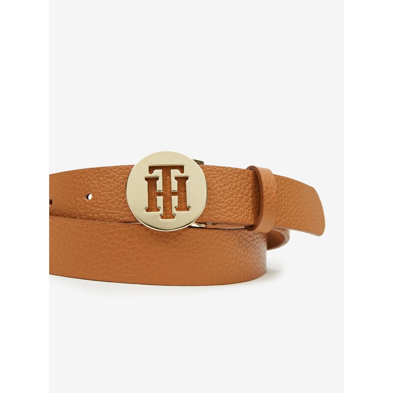 Hnědý dámský kožený pásek Tommy Hilfiger Round Belt 3.0 - Dámské