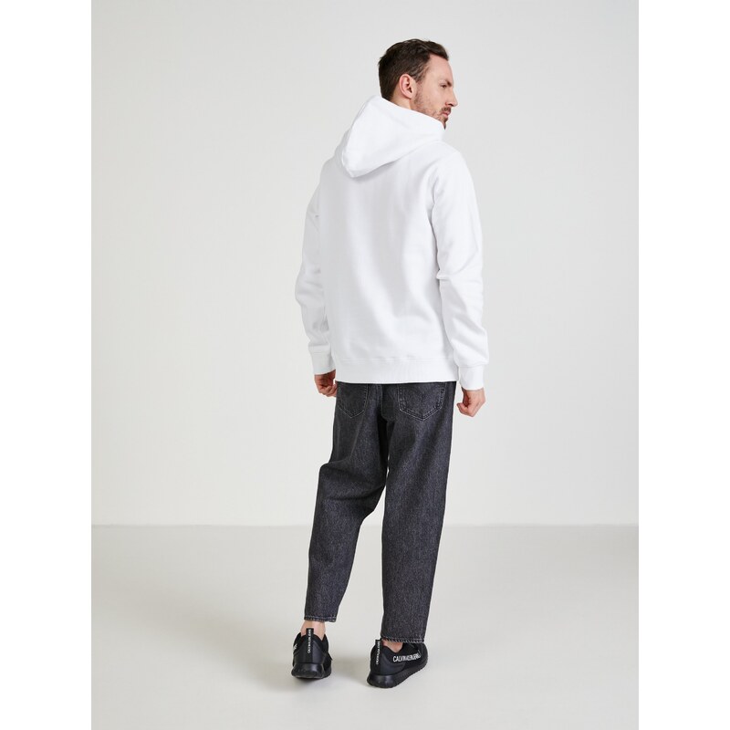 Bílá pánská vzorovaná mikina s kapucí Calvin Klein Jeans - Pánské