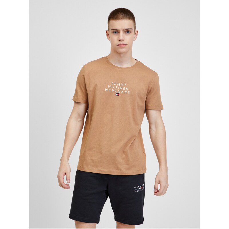 Světle hnědé pánské tričko Tommy Hilfiger - Pánské