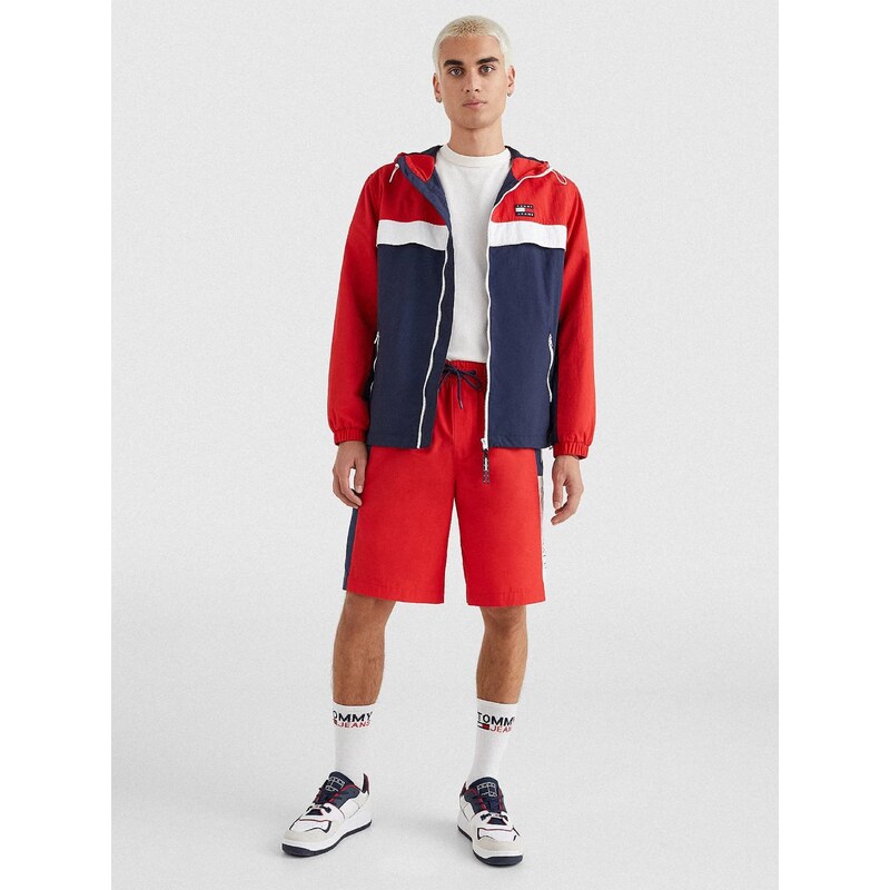 Tommy Hilfiger Červeno-modrá pánská lehká bunda s kapucí Tommy Jeans Chicago - Pánské