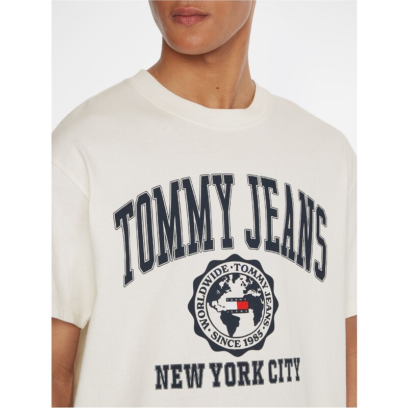 Tommy Hilfiger Krémové pánské tričko Tommy Jeans - Pánské