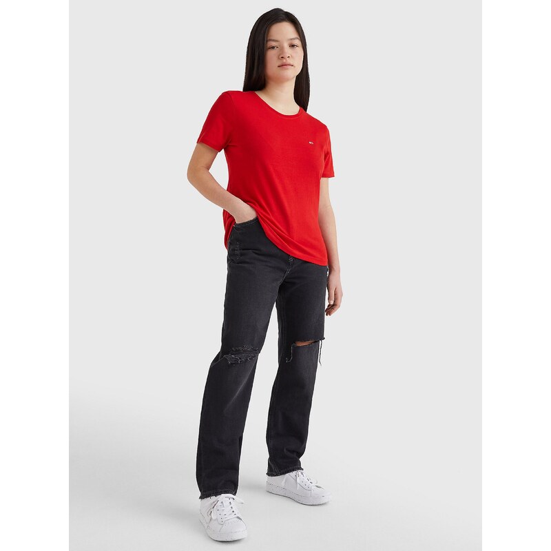 Tommy Hilfiger Červené dámské basic tričko Tommy Jeans - Dámské