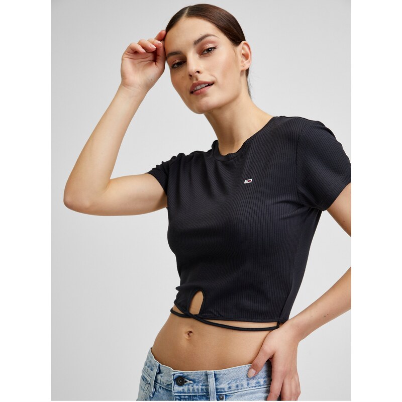 Tommy Hilfiger Černý dámský crop top Tommy Jeans - Dámské