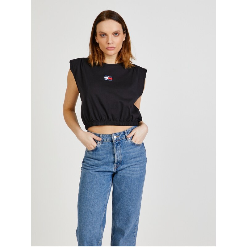 Tommy Hilfiger Černé dámské cropped tričko Tommy Jeans - Dámské