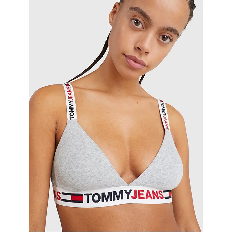 Tommy Hilfiger Světle šedá dámská žíhaná podprsenka Tommy Jeans - Dámské