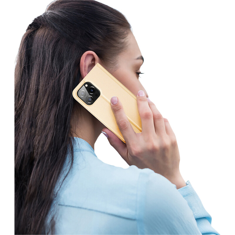 Knížkové pouzdro pro iPhone 14 Pro - DuxDucis, SkinPro Gold