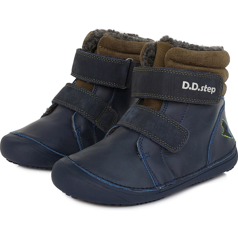D.D. step chlapecké dětské celokožení zimní boty Barefoot W063-829B Navy