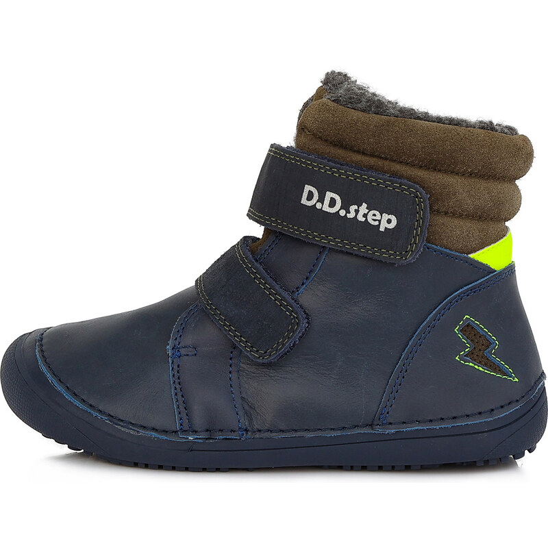 D.D. step chlapecké dětské celokožení zimní boty Barefoot W063-829B Navy