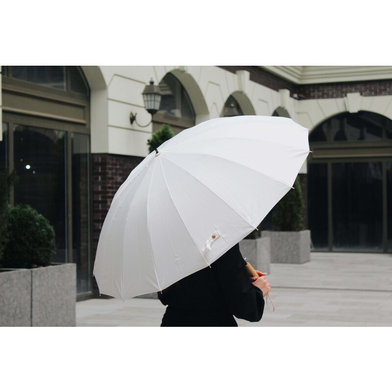 KRAGO Deštníková hůl s rovnou dřevěnou rukojetí 16 paprsků bílý