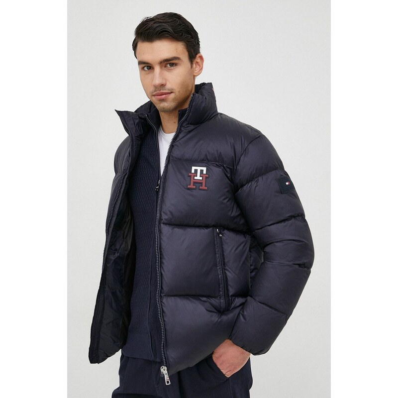 Péřová bunda Tommy Hilfiger pánská, tmavomodrá barva, zimní