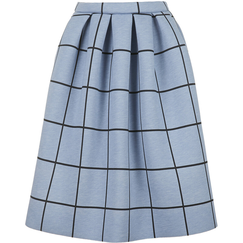 Topshop PETITE Grid Print Bonded Midi Skirt