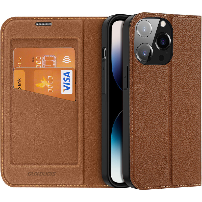 Knížkové pouzdro pro iPhone 14 Pro - DuxDucis, SkinX2 Brown