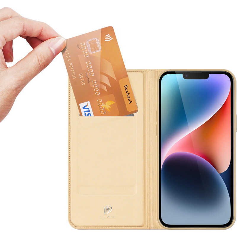 Knížkové pouzdro pro iPhone 14 - DuxDucis, SkinPro Gold