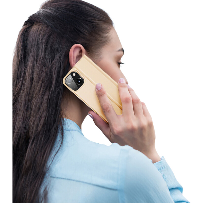 Knížkové pouzdro pro iPhone 14 - DuxDucis, SkinPro Gold
