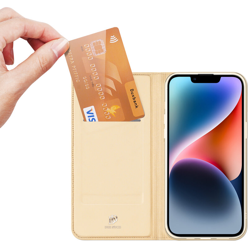 Knížkové pouzdro pro iPhone 14 PLUS - DuxDucis, SkinPro Gold