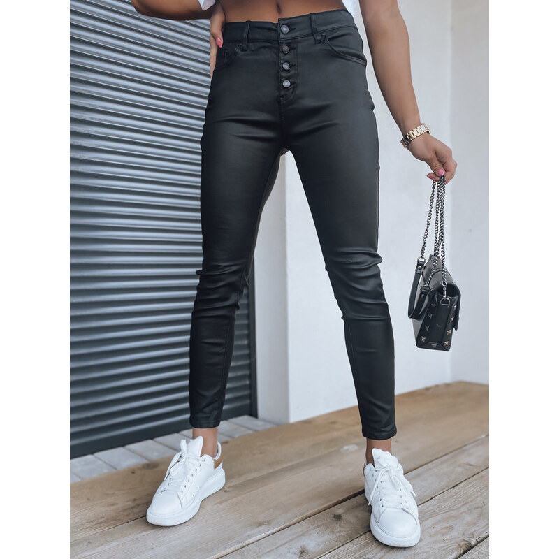BASIC Černé "voskované" kalhoty AMBER Černá