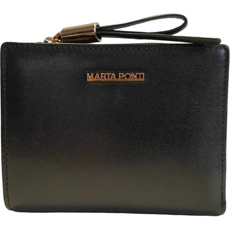 Marta Ponti dámská kožená peněženka černá se zlatým uchopením