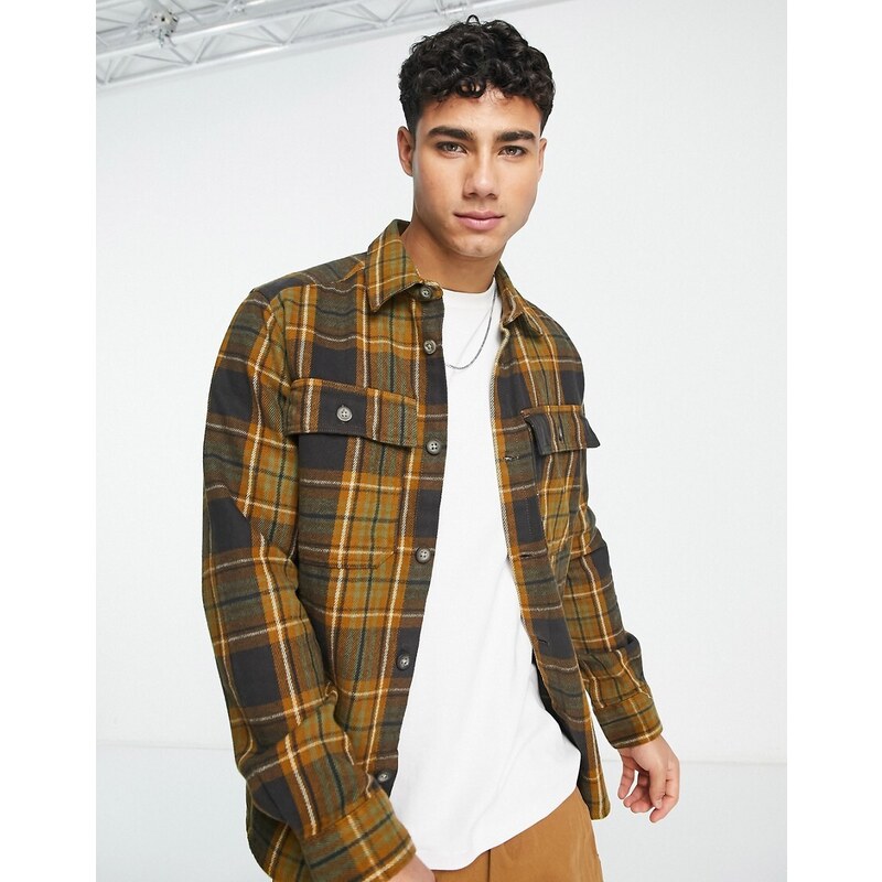 ONLY & SONS flannel overshirt in brown check