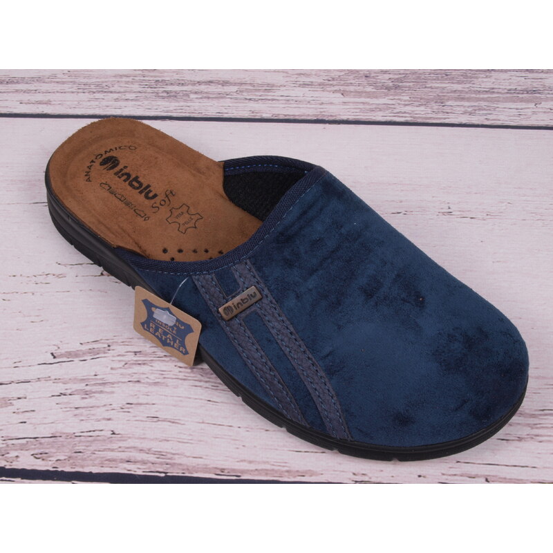 Pánské pantofle papuče bačkory Inblu BG45-04 modré s koženou stélkou