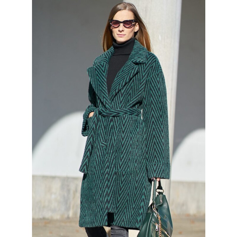 Due Linee Dámský oboustranný kabát smaragdový