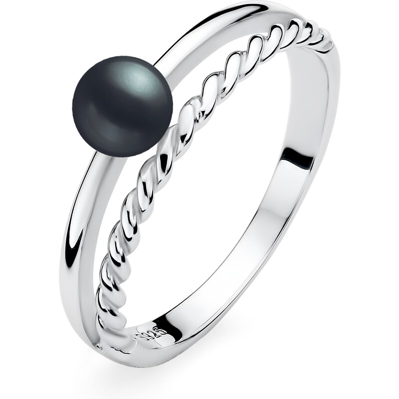 Stříbrný prsten s černou Gaura perlou Planet Shop