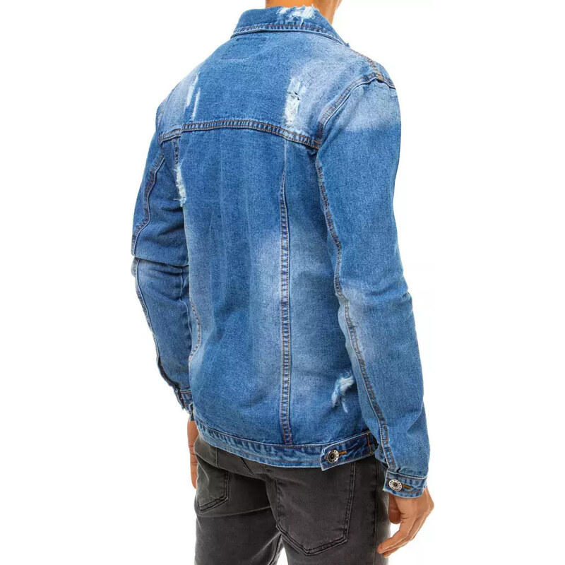 BASIC MODRÁ PÁNSKÁ DŽÍNOVÁ BUNDA Denim vzor