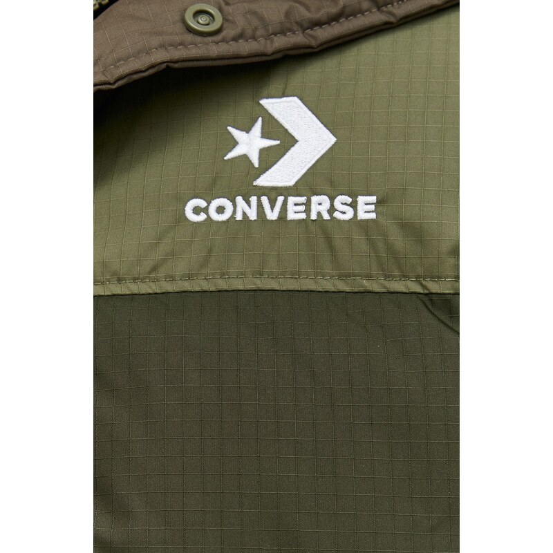 Péřová bunda Converse pánská, zelená barva, zimní