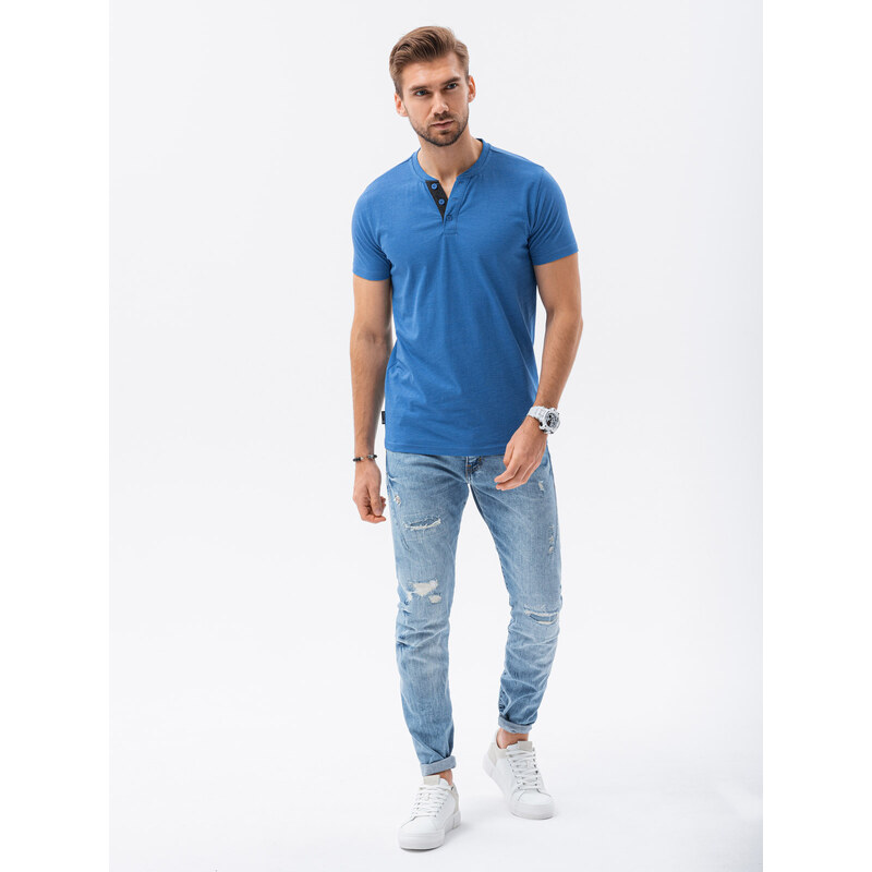 Ombre Clothing Pánské tričko bez potisku - nebesky modrá S1390