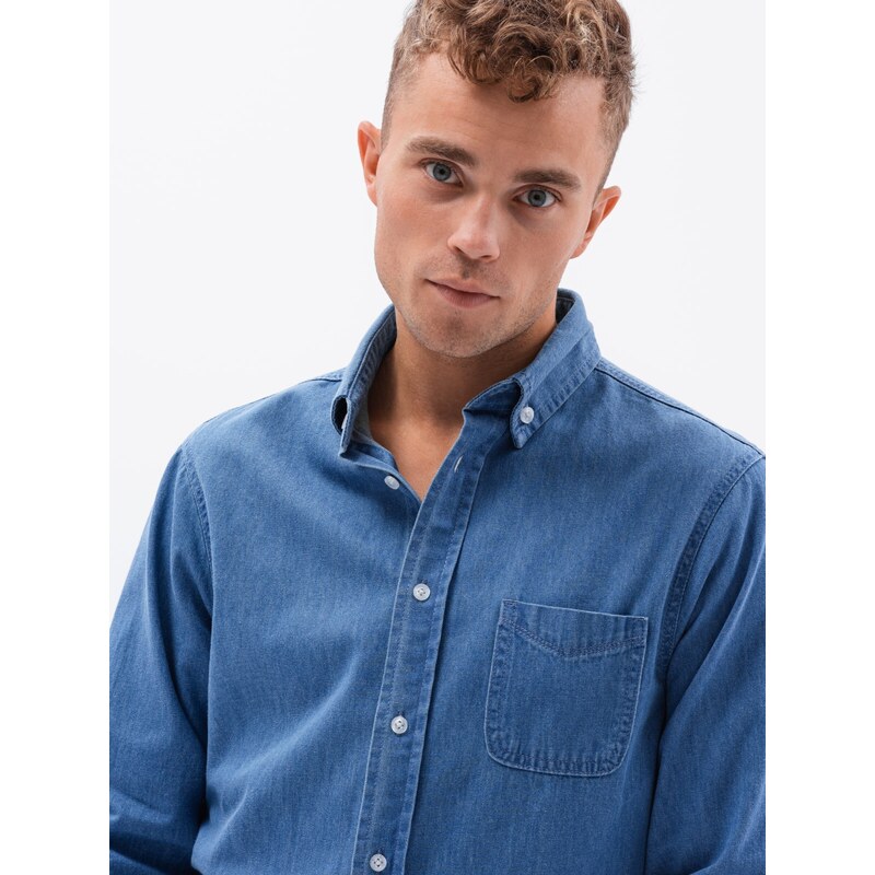 Ombre Clothing Pánská košile s dlouhým rukávem - nebesky modrá K568
