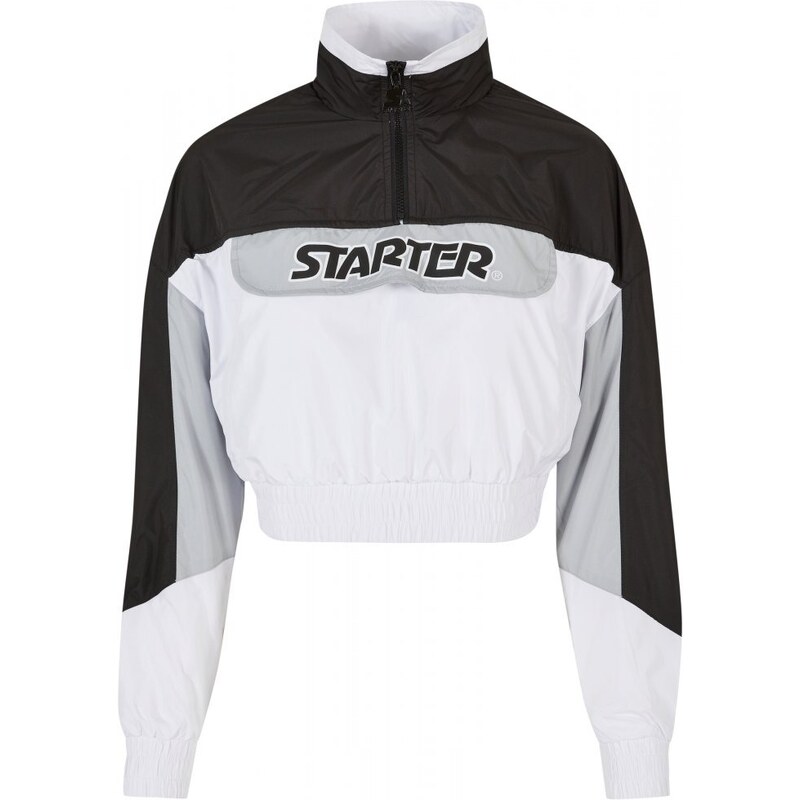 Ladies Starter Colorblock Pull Over Jacket - black/white