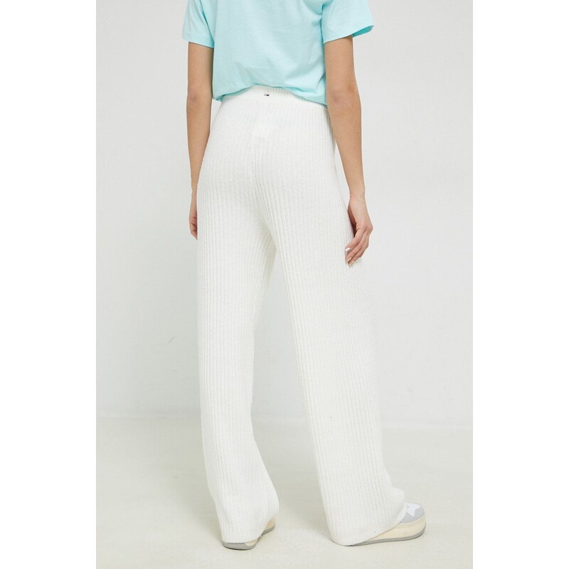 Kalhoty Tommy Jeans dámské, bílá barva, široké, high waist