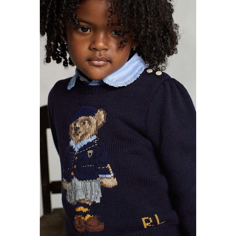 Dětský svetr s příměsí vlny Polo Ralph Lauren tmavomodrá barva, lehký