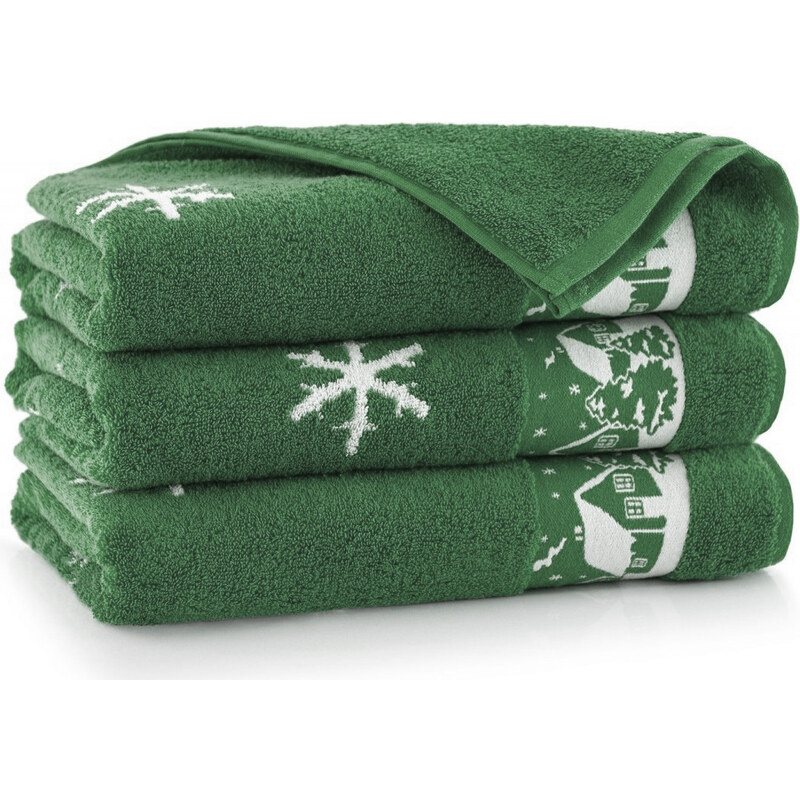 Egyptská bavlna ručníky a osuška Zimní chaloupka - zelená