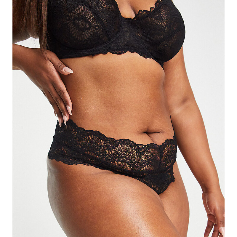 ASOS Curve ASOS DESIGN Curve Rosie deep waist band thong in black 100044676