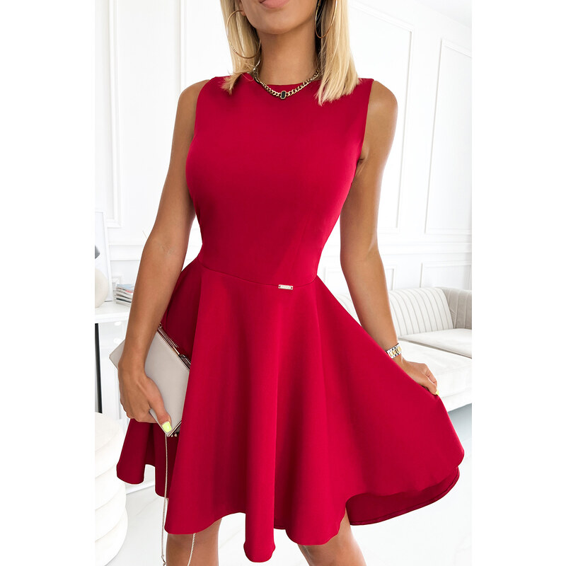 NUMOCO Elegantní asymetrické červené šaty se třpytkami NORA Vínová